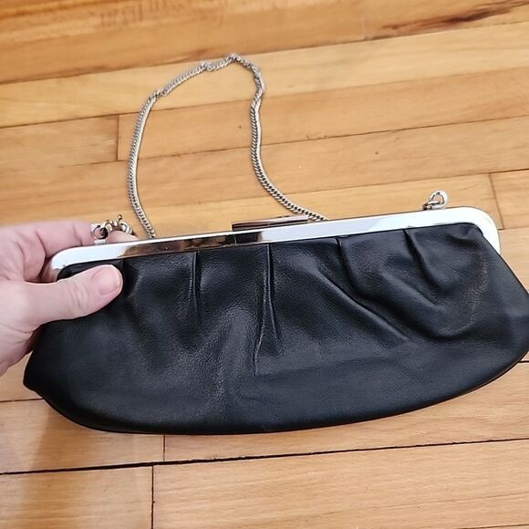 Giani Bernini Clutch Evening Bag Black Silver Chain Strap Snap Close - Picture 2 of 9